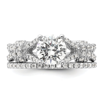 Sterlingsilber Rhodiniert Poliert Zirkonia Verlobung und Ring Set