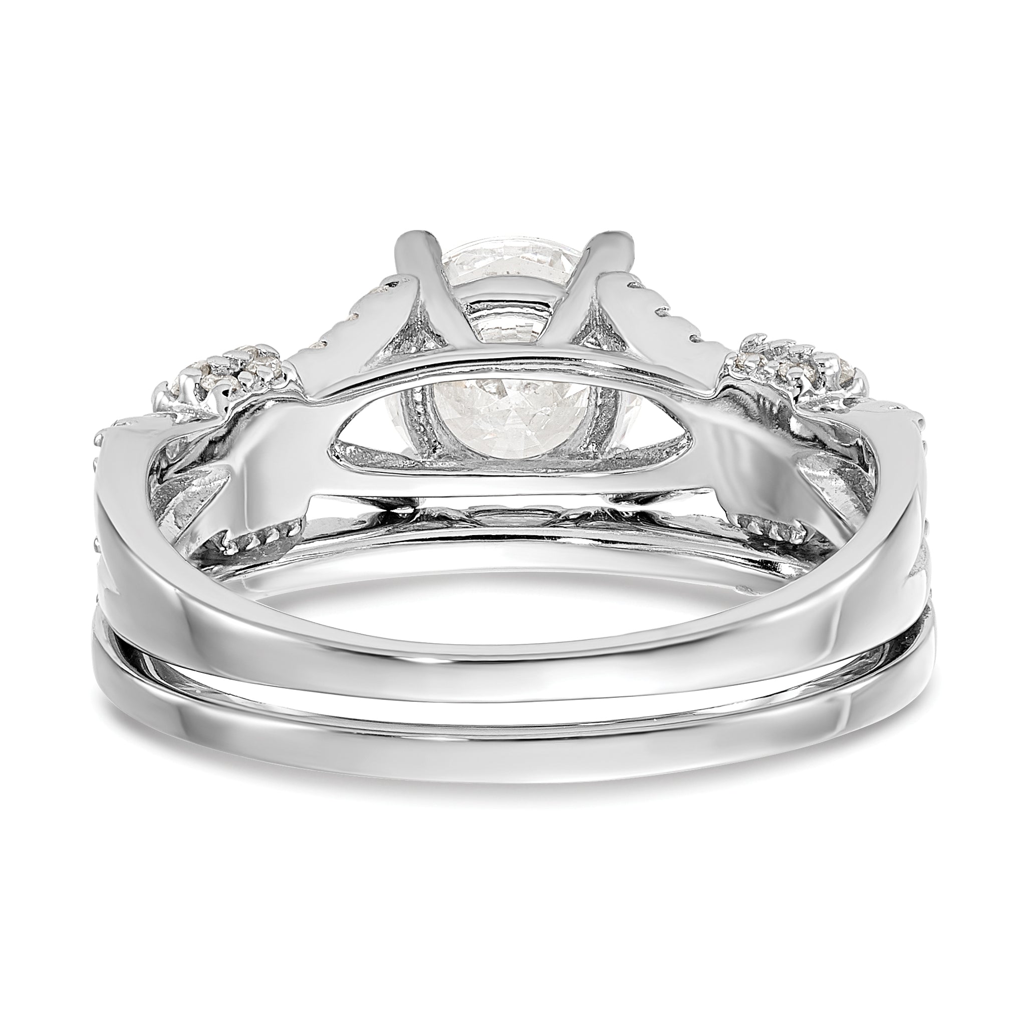 Sterlingsilber Rhodiniert Poliert Zirkonia Verlobung und Ring Set