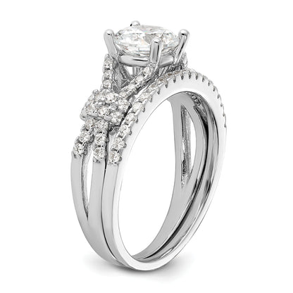 Sterlingsilber Rhodiniert Poliert Zirkonia Verlobung und Ring Set