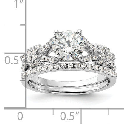 Sterlingsilber Rhodiniert Poliert Zirkonia Verlobung und Ring Set