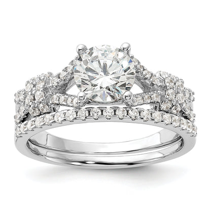Sterlingsilber Rhodiniert Poliert Zirkonia Verlobung und Ring Set