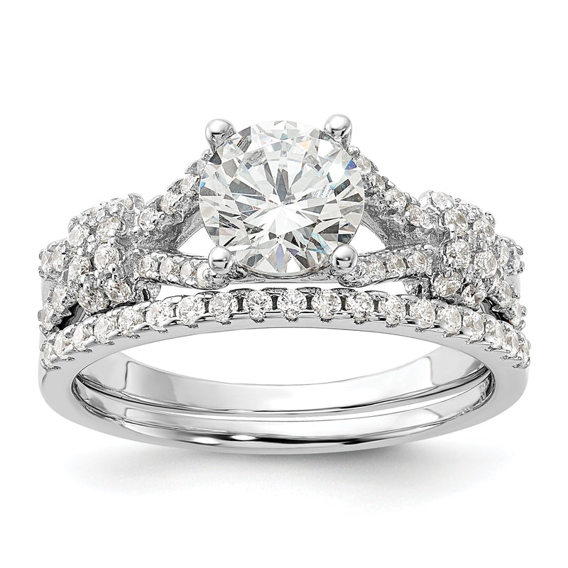 Sterlingsilber Rhodiniert Poliert Zirkonia Verlobung und Ring Set