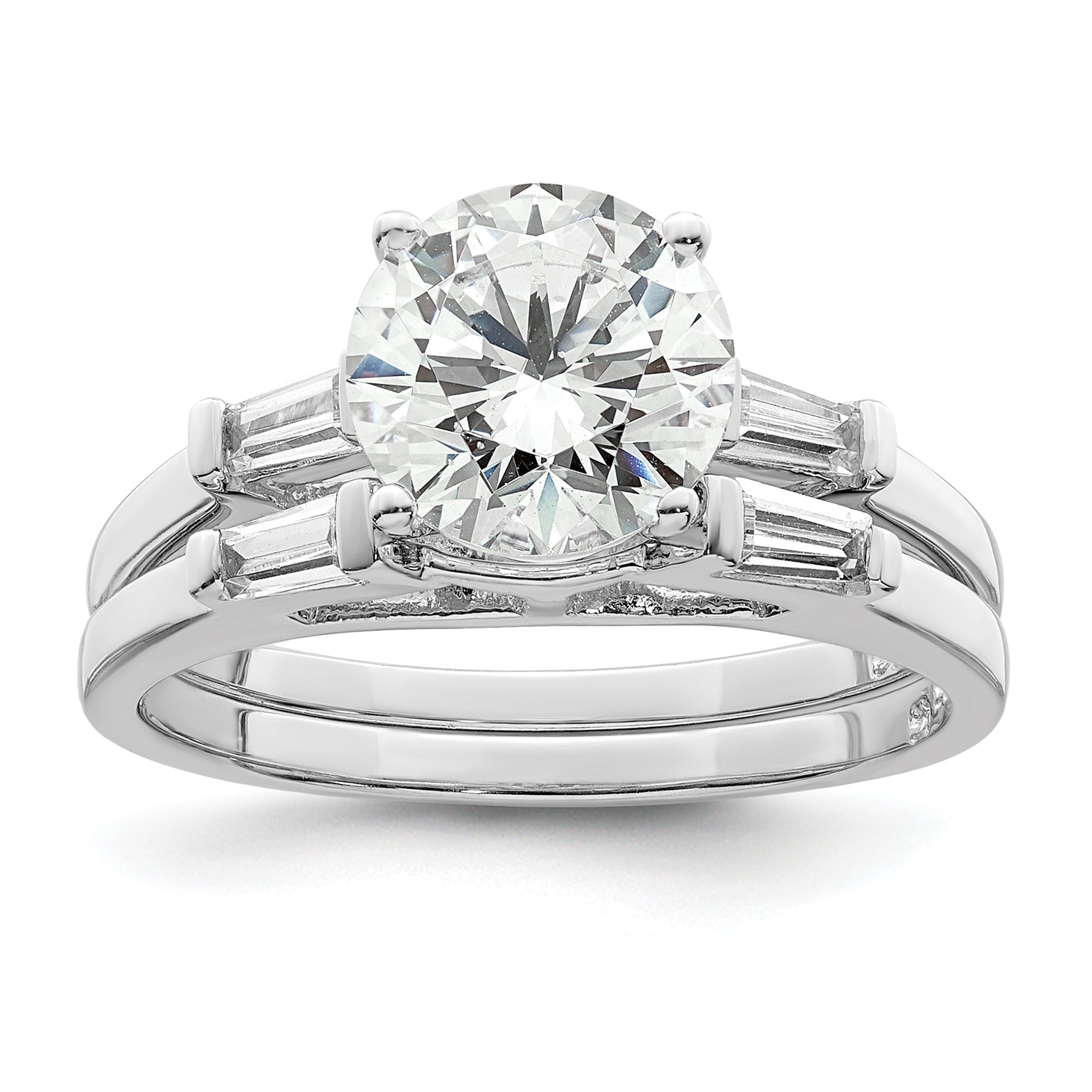 Sterlingsilber Rhodiniert Zirkonia Zwei Stück Hochzeit Set Rings