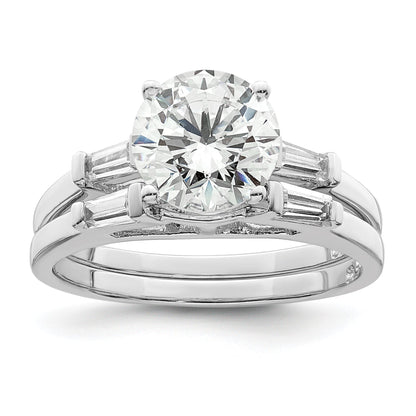 Sterlingsilber Rhodiniert Zirkonia Zwei Stück Hochzeit Set Rings