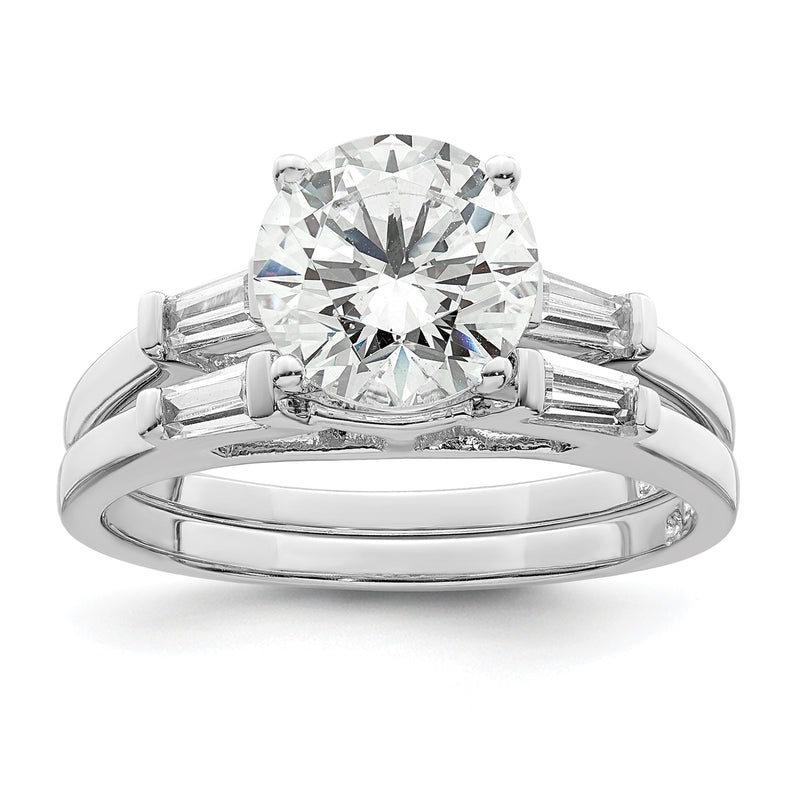 Sterlingsilber Rhodiniert Zirkonia Zwei Stück Hochzeit Set Rings
