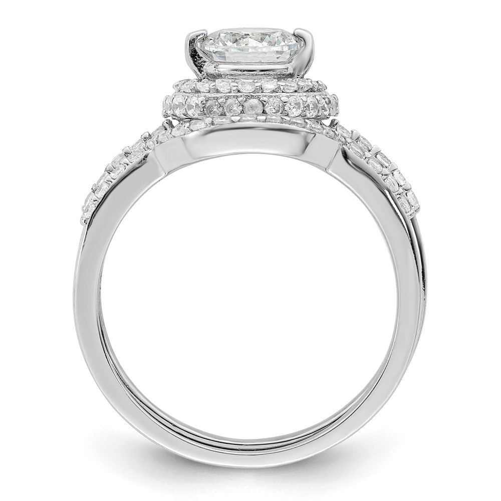 Sterlingsilber Rhodiniert Zirkonia Heiligenschein Verlobungsring & Ring Set