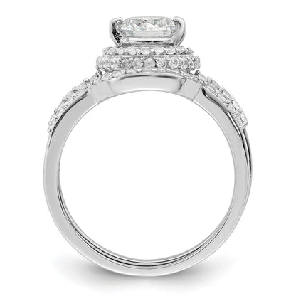 Sterlingsilber Rhodiniert Zirkonia Heiligenschein Verlobungsring & Ring Set