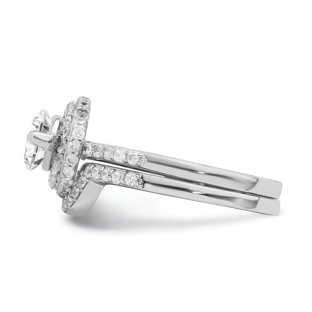 Sterlingsilber Rhodiniert Zirkonia Heiligenschein Verlobungsring & Ring Set