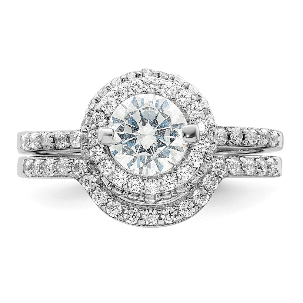 Sterlingsilber Rhodiniert Zirkonia Heiligenschein Verlobungsring & Ring Set