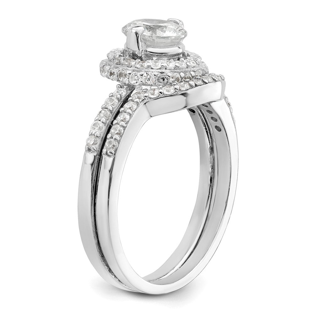 Sterlingsilber Rhodiniert Zirkonia Heiligenschein Verlobungsring & Ring Set