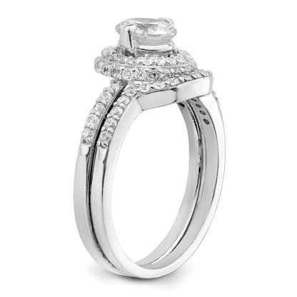 Sterlingsilber Rhodiniert Zirkonia Heiligenschein Verlobungsring & Ring Set