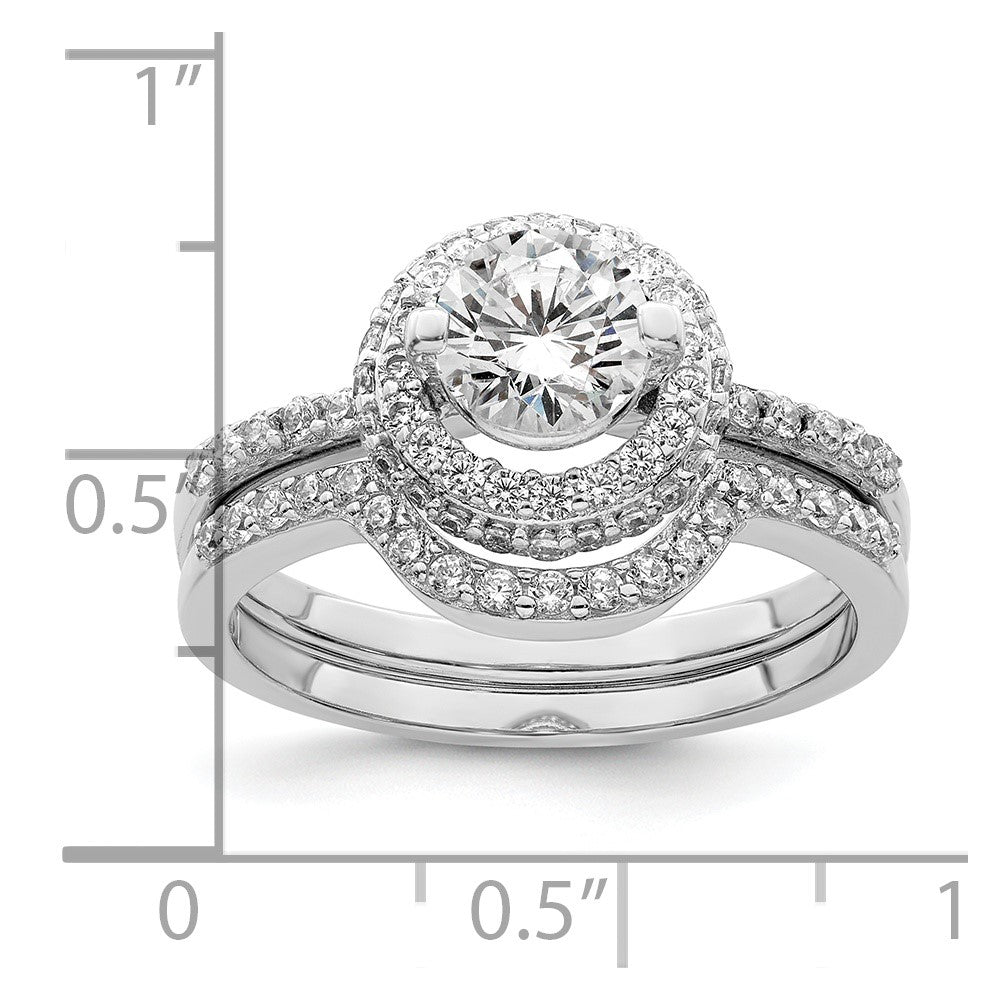 Sterlingsilber Rhodiniert Zirkonia Heiligenschein Verlobungsring & Ring Set