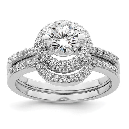 Sterlingsilber Rhodiniert Zirkonia Heiligenschein Verlobungsring & Ring Set