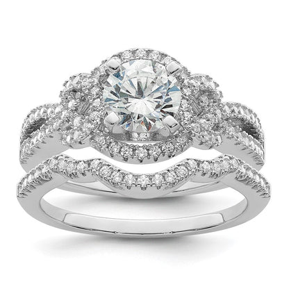 Sterlingsilber Rhodiniert 2 Stück Zirkonia Bridal Ring Set