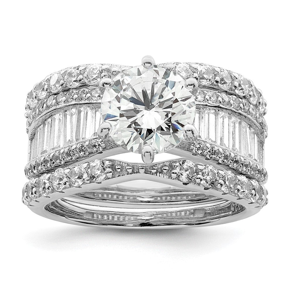 Sterlingsilber Poliert Rhodiniert Zirkonia Trio 3 Ring Set
