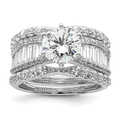 Sterlingsilber Poliert Rhodiniert Zirkonia Trio 3 Ring Set