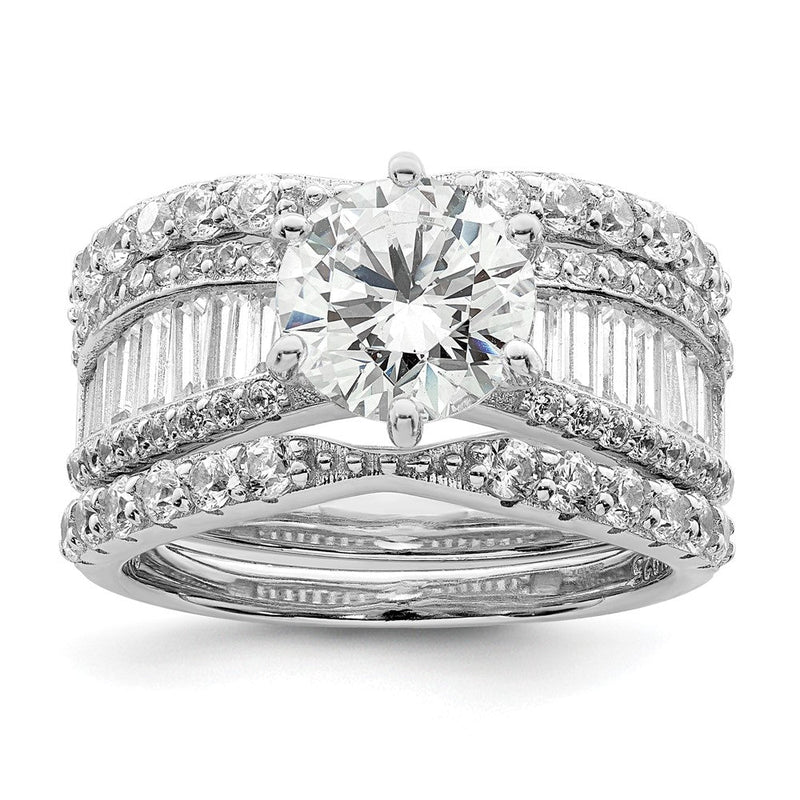 Sterlingsilber Poliert Rhodiniert Zirkonia Trio 3 Ring Set