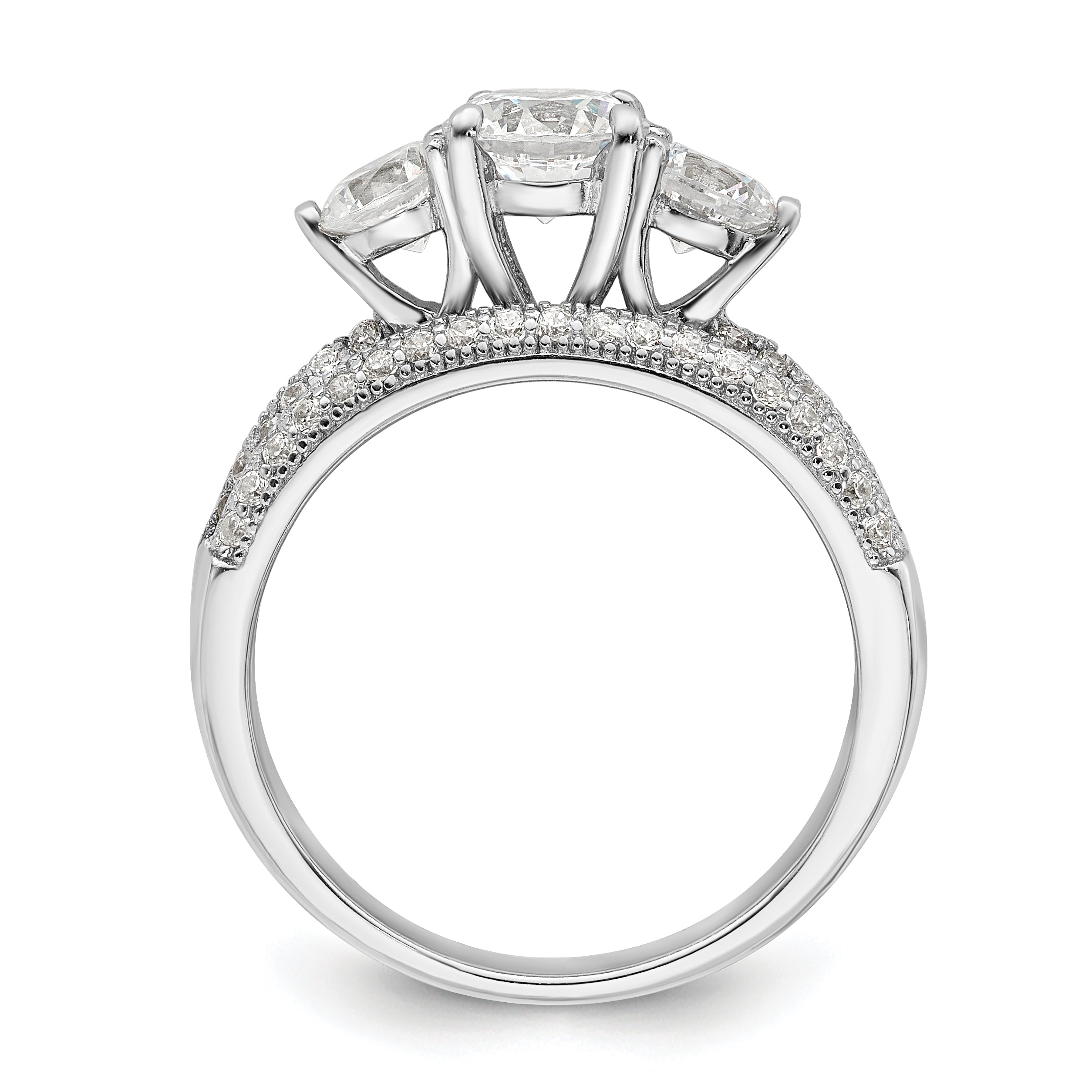 Sterlingsilber Rhodiniert Zirkonia 3 Stein Pavé Ring Verlobungsring Set