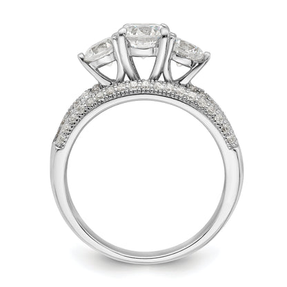 Sterlingsilber Rhodiniert Zirkonia 3 Stein Pavé Ring Verlobungsring Set