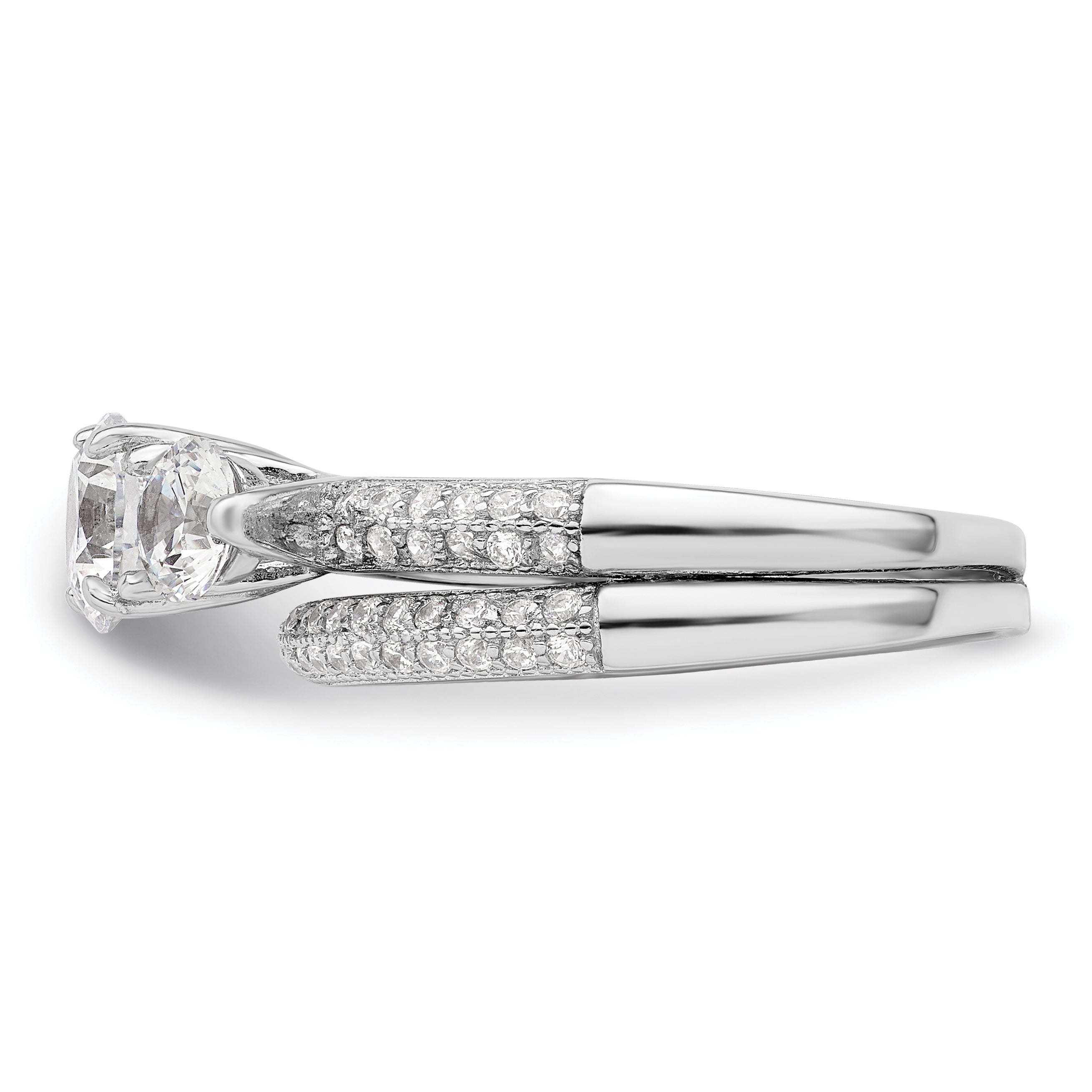 Sterlingsilber Rhodiniert Zirkonia 3 Stein Pavé Ring Verlobungsring Set