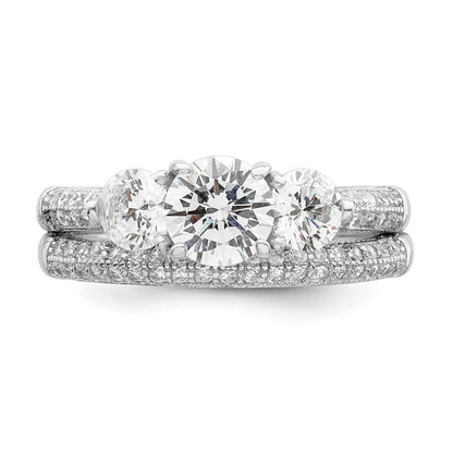 Sterlingsilber Rhodiniert Zirkonia 3 Stein Pavé Ring Verlobungsring Set