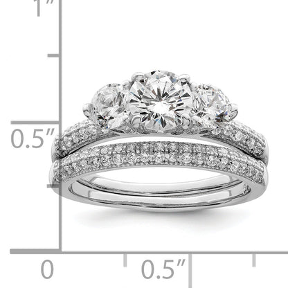 Sterlingsilber Rhodiniert Zirkonia 3 Stein Pavé Ring Verlobungsring Set