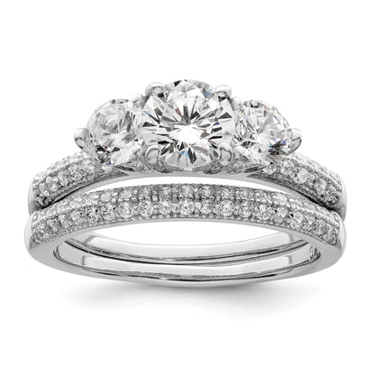 Sterlingsilber Rhodiniert Zirkonia 3 Stein Pavé Ring Verlobungsring Set
