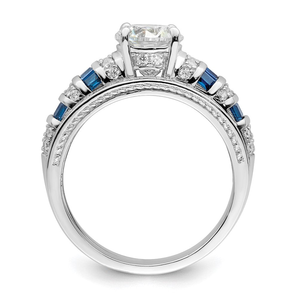 Sterlingsilber Rhodiniert Poliert Blau & Weiß Zirkonia Verlobung Ring R
