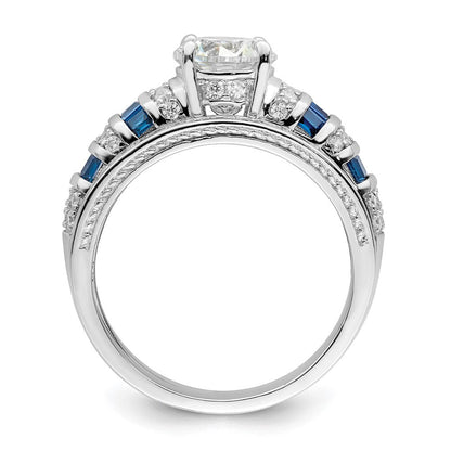 Sterlingsilber Rhodiniert Poliert Blau & Weiß Zirkonia Verlobung Ring R