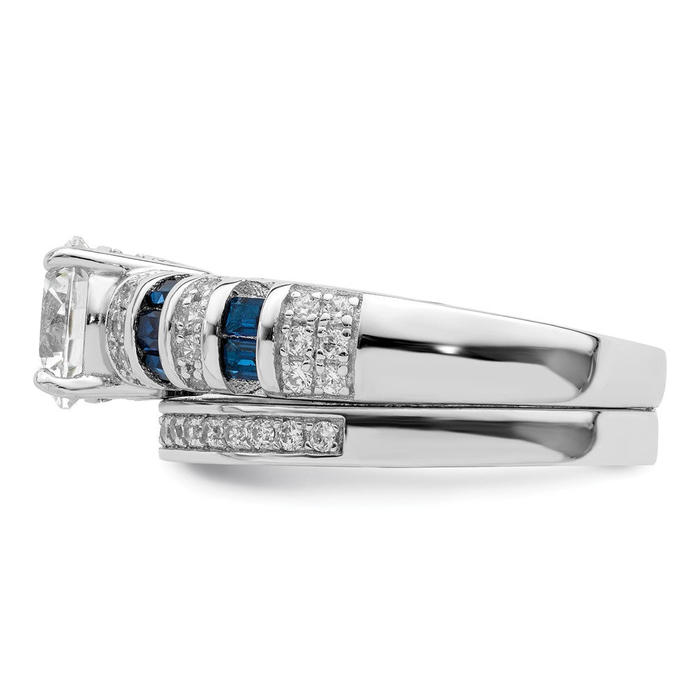Sterlingsilber Rhodiniert Poliert Blau & Weiß Zirkonia Verlobung Ring R