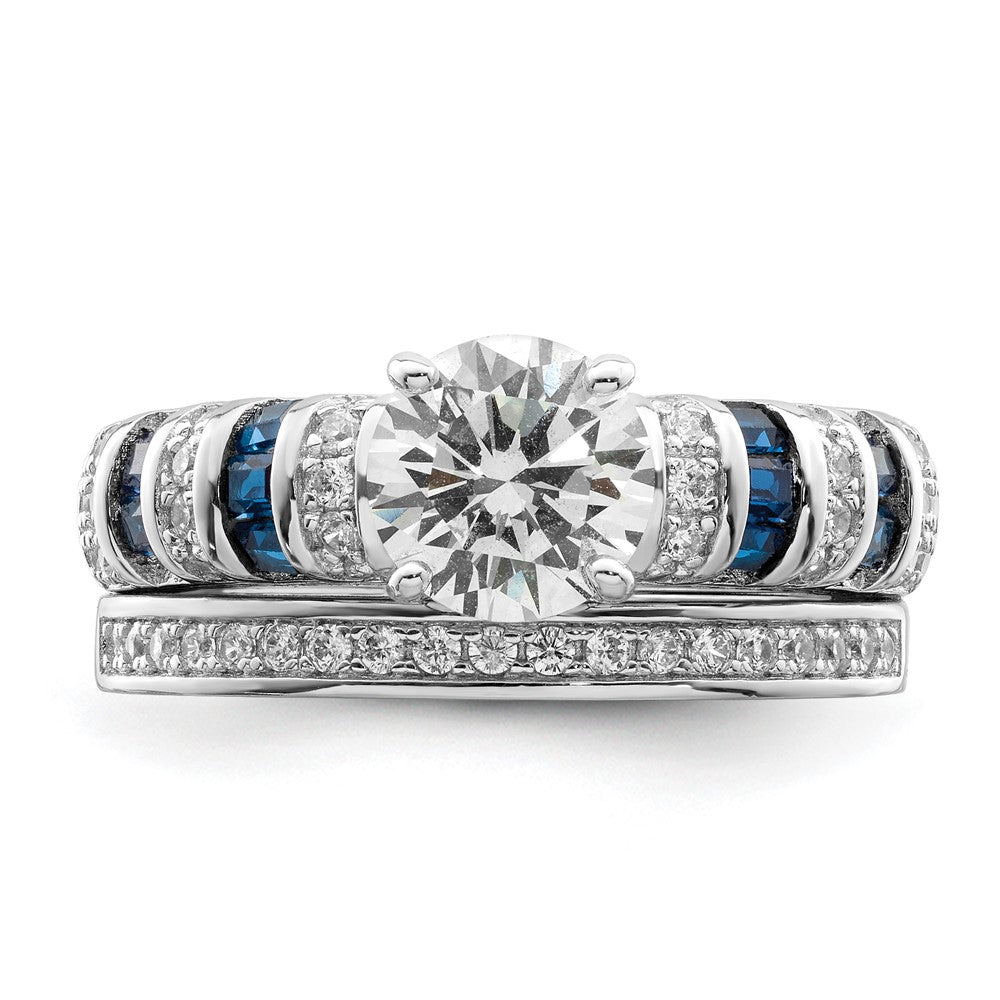 Sterlingsilber Rhodiniert Poliert Blau & Weiß Zirkonia Verlobung Ring R