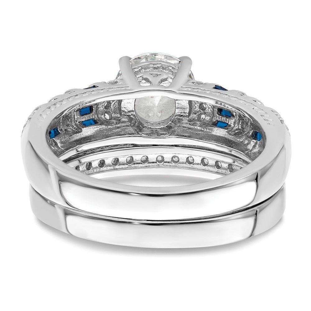 Sterlingsilber Rhodiniert Poliert Blau & Weiß Zirkonia Verlobung Ring R