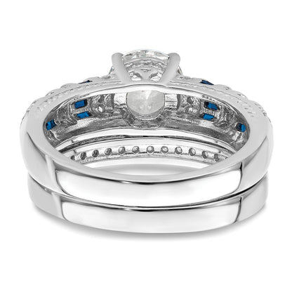 Sterlingsilber Rhodiniert Poliert Blau & Weiß Zirkonia Verlobung Ring R