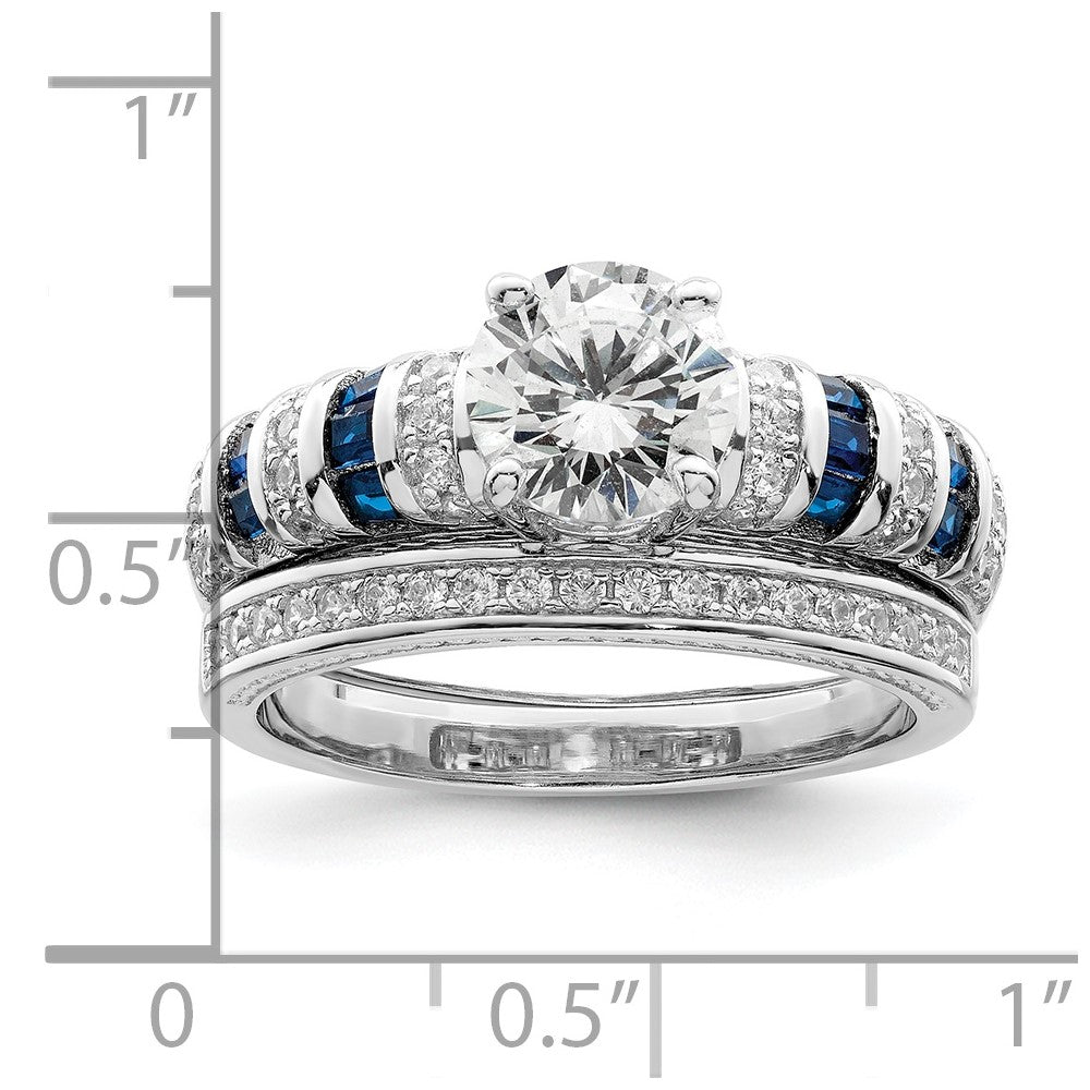 Sterlingsilber Rhodiniert Poliert Blau & Weiß Zirkonia Verlobung Ring R
