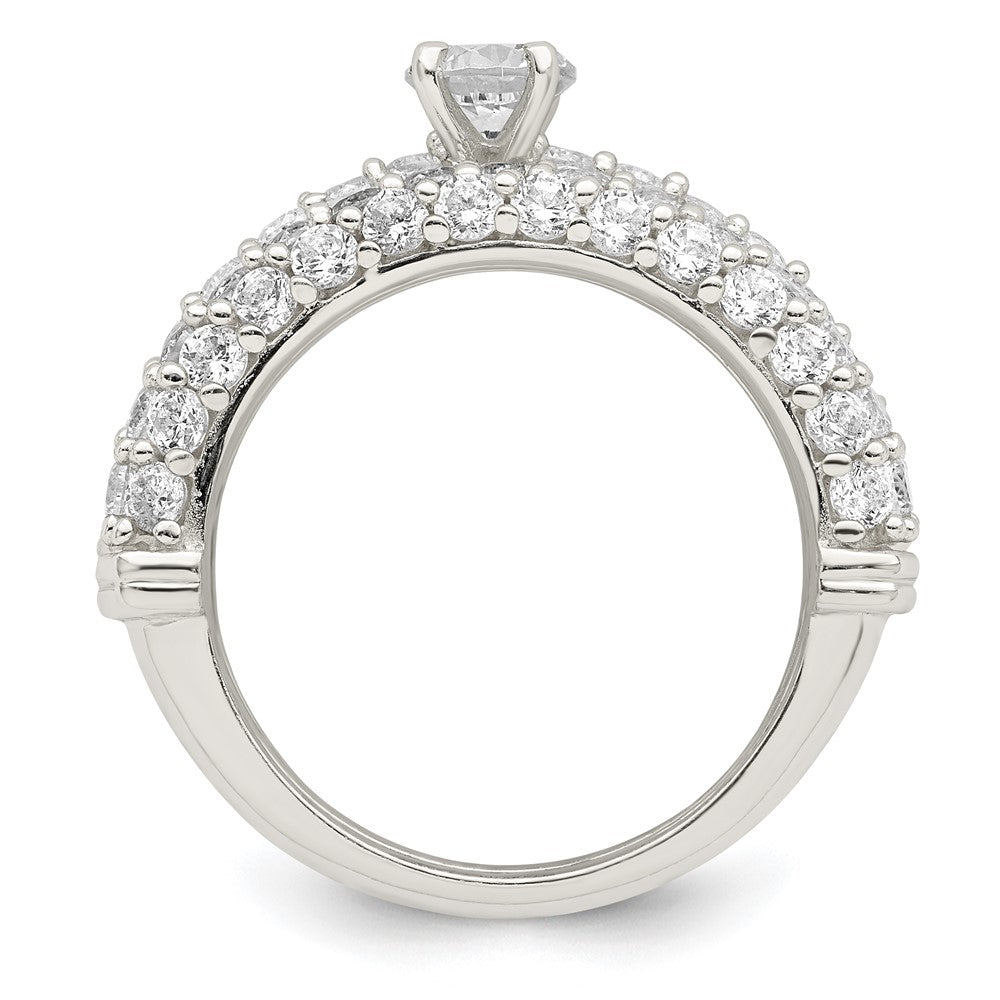Sterlingsilber Poliert Pavé Zirkonia Hochzeit Ring Set