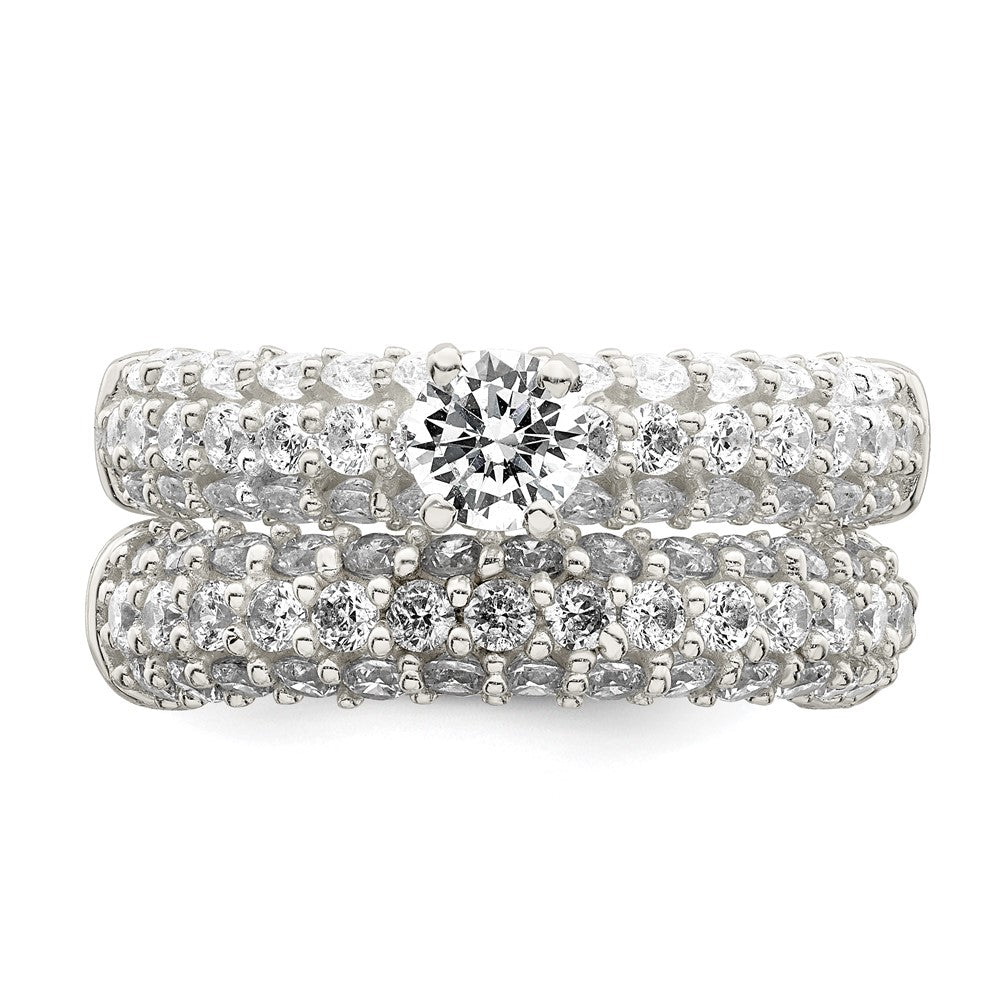 Sterlingsilber Poliert Pavé Zirkonia Hochzeit Ring Set