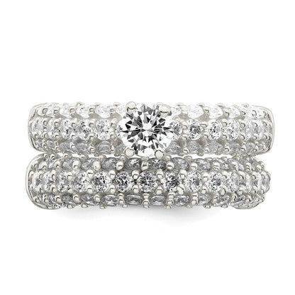 Sterlingsilber Poliert Pavé Zirkonia Hochzeit Ring Set