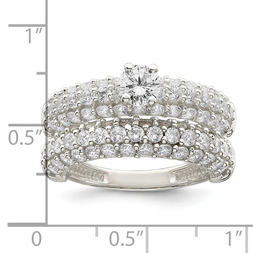 Sterlingsilber Poliert Pavé Zirkonia Hochzeit Ring Set