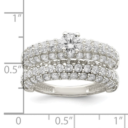 Sterlingsilber Poliert Pavé Zirkonia Hochzeit Ring Set