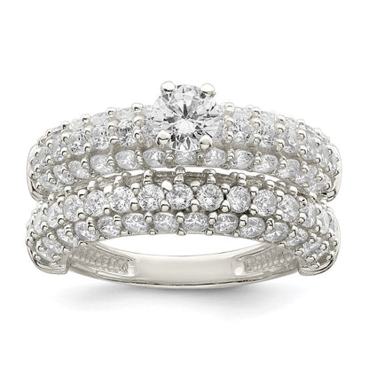 Sterlingsilber Poliert Pavé Zirkonia Hochzeit Ring Set