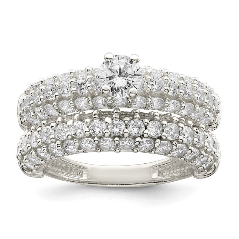 Sterlingsilber Poliert Pavé Zirkonia Hochzeit Ring Set
