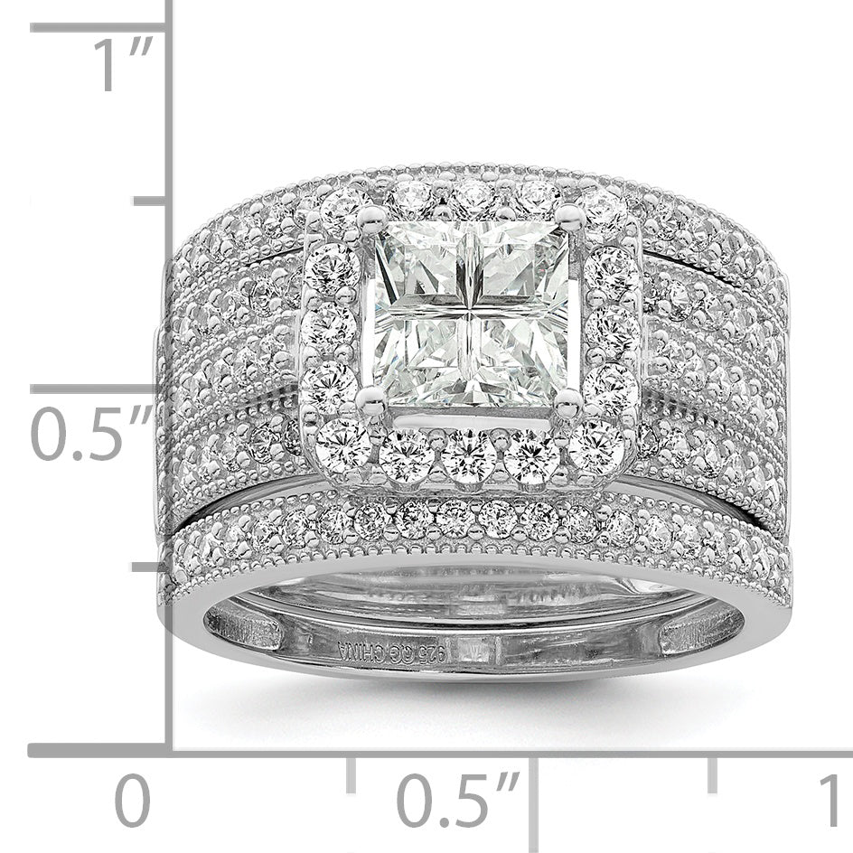Sterlingsilber Rhodiniert Zirkonia 3 Stück Bridal Ring Set