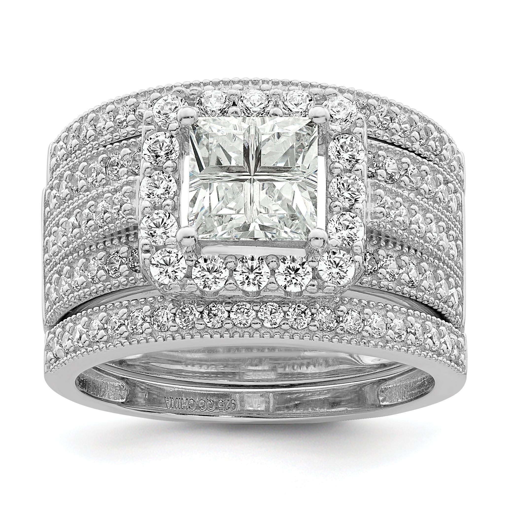 Sterlingsilber Rhodiniert Zirkonia 3 Stück Bridal Ring Set
