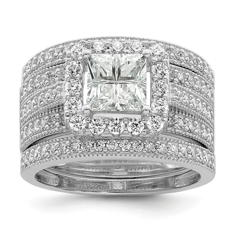 Sterlingsilber Rhodiniert Zirkonia 3 Stück Bridal Ring Set