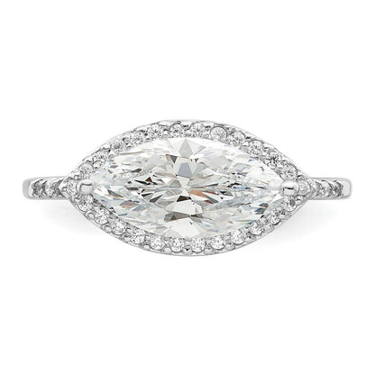 Sterlingsilber Rhodiniert Marquise Heiligenschein Zirkonia Ring