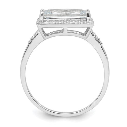 Sterlingsilber Rhodiniert Rectangular Geformt Heiligenschein Zirkonia Ring (size 8 Nur)