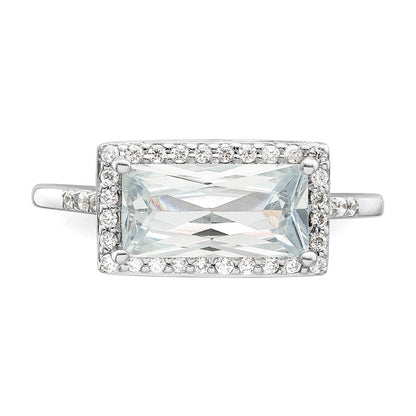 Sterlingsilber Rhodiniert Rectangular Geformt Heiligenschein Zirkonia Ring (size 8 Nur)