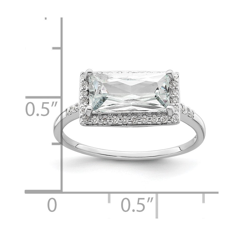 Sterlingsilber Rhodiniert Rectangular Geformt Heiligenschein Zirkonia Ring (size 8 Nur)