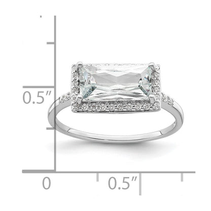 Sterlingsilber Rhodiniert Rectangular Geformt Heiligenschein Zirkonia Ring (size 8 Nur)