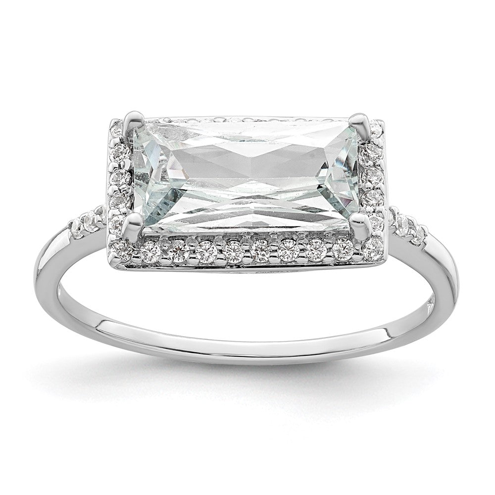 Sterlingsilber Rhodiniert Rectangular Geformt Heiligenschein Zirkonia Ring (size 8 Nur)